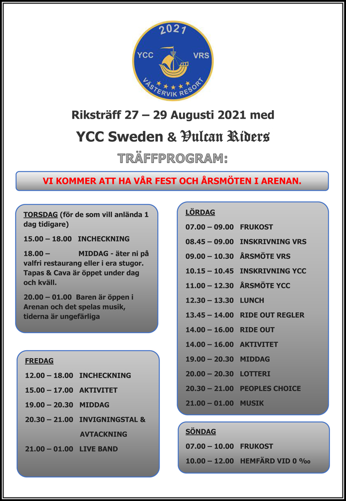 Program Riksträff YCC-VRS 27-29 Augusti 2021